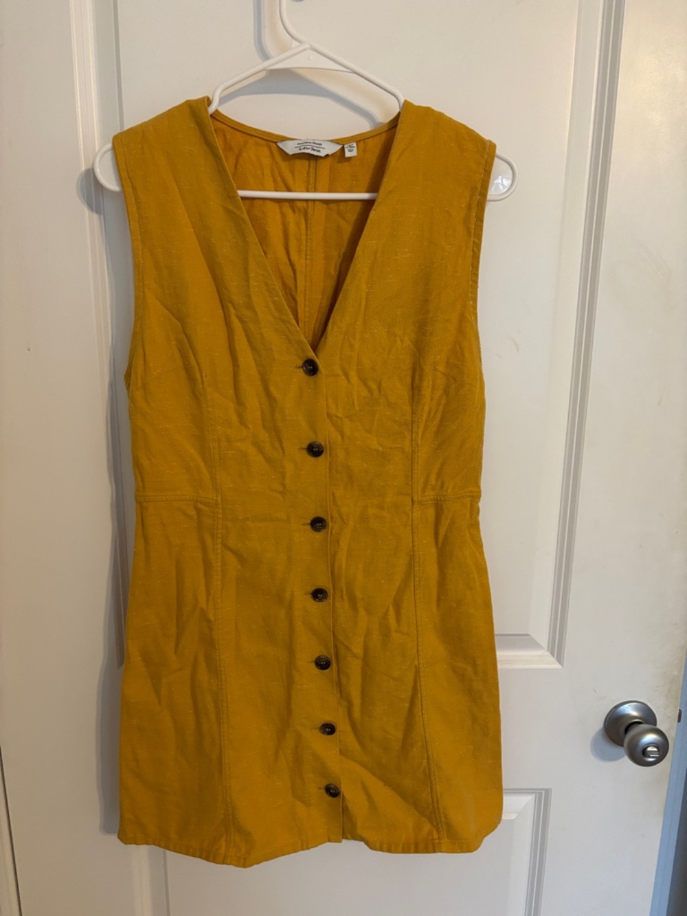 Sleeveless Button-Front Mini Dress in Mustard Yellow